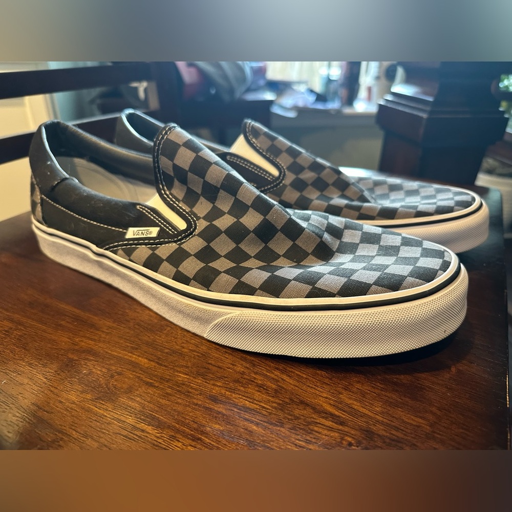 Vans Men's Checkered Slip-On Shoes - Black and Gray